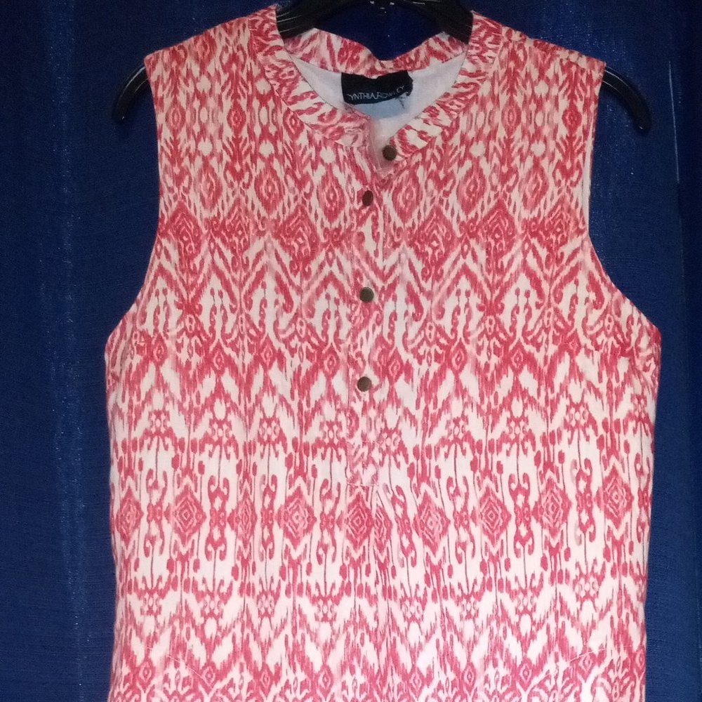 Cynthia Rowley Red & Cream Ikat Print Sleeveless Linen Dress Sz 10 NWT - Picture 4 of 11